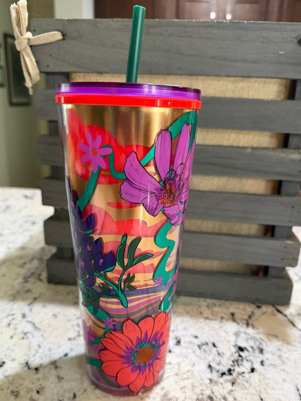 Starbucks Rex Hamilton Tumbler Texas Wild Flowers Cold Cup Straw 24 Ounces 2024